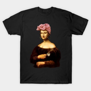 Lady Mona Lisa Drinking Coffee T-Shirt